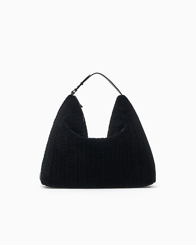 Emporio Armani - Quilted velvet oversized hobo bag, Woman, Black, Size: TU