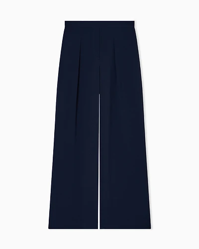 Emporio Armani - Stretch sandblasted fabric trousers with pleats, Woman, Blue, Size:
