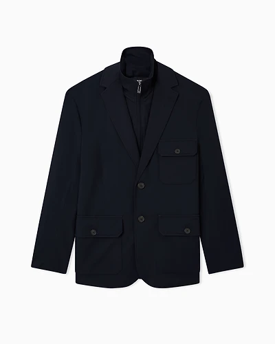 Emporio Armani - Padded multi-pocket blazer nylon stretch twill, Man, Navy Blue, Size: