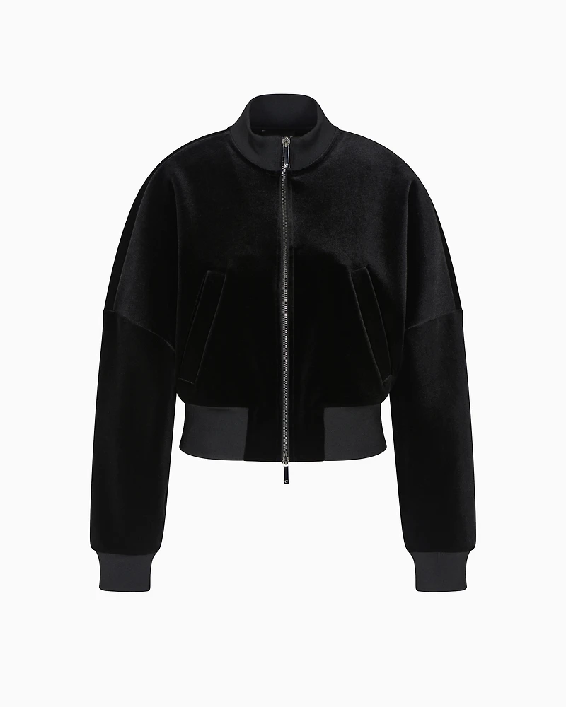 Emporio Armani - Chenille jersey bomber jacket with Jeu de Cartes embroidery, Woman, Black, Size: