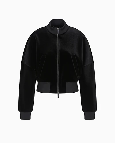 Emporio Armani - Chenille jersey bomber jacket with Jeu de Cartes embroidery, Woman, Black, Size: