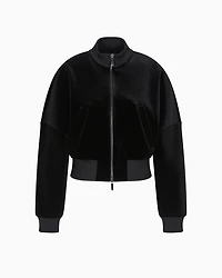 Emporio Armani - Chenille jersey bomber jacket with Jeu de Cartes embroidery, Woman, Black, Size: