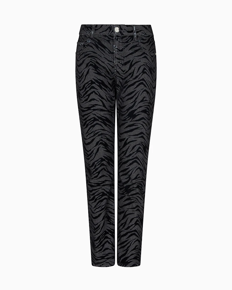 Emporio Armani - J36 Slim-fit jeans garment-dyed drill with a flocked animal print, Woman, Black, Size: