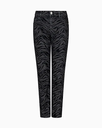 Emporio Armani - J36 Slim-fit jeans garment-dyed drill with a flocked animal print, Woman, Black, Size: