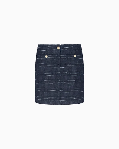 Emporio Armani - Jacquard denim skirt with check motif, Woman, Blue, Size: