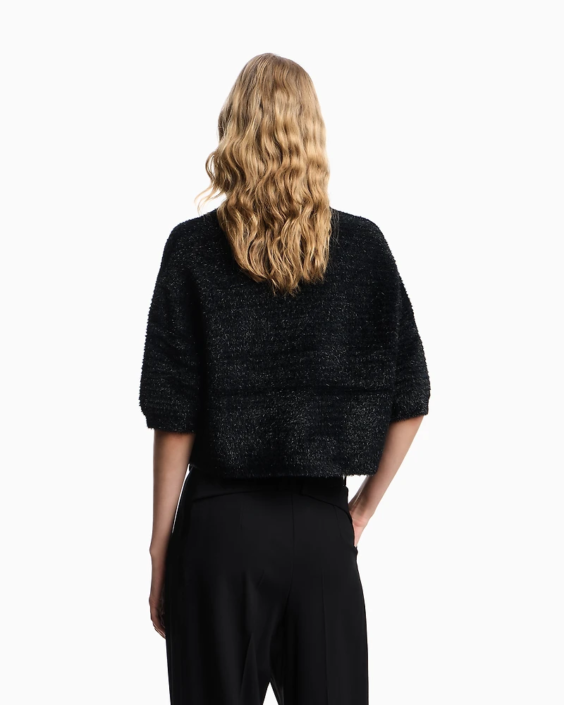 Emporio Armani - Short-sleeved jumper a lurex links-stitch knit, Woman, Black, Size: