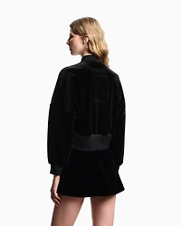 Emporio Armani - Chenille jersey bomber jacket with Jeu de Cartes embroidery, Woman, Black, Size: