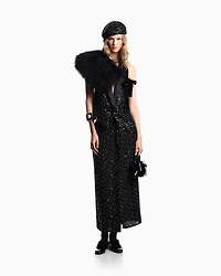 Emporio Armani - Georgette skirt with all-over beads and sequins, Woman, Black, Size: