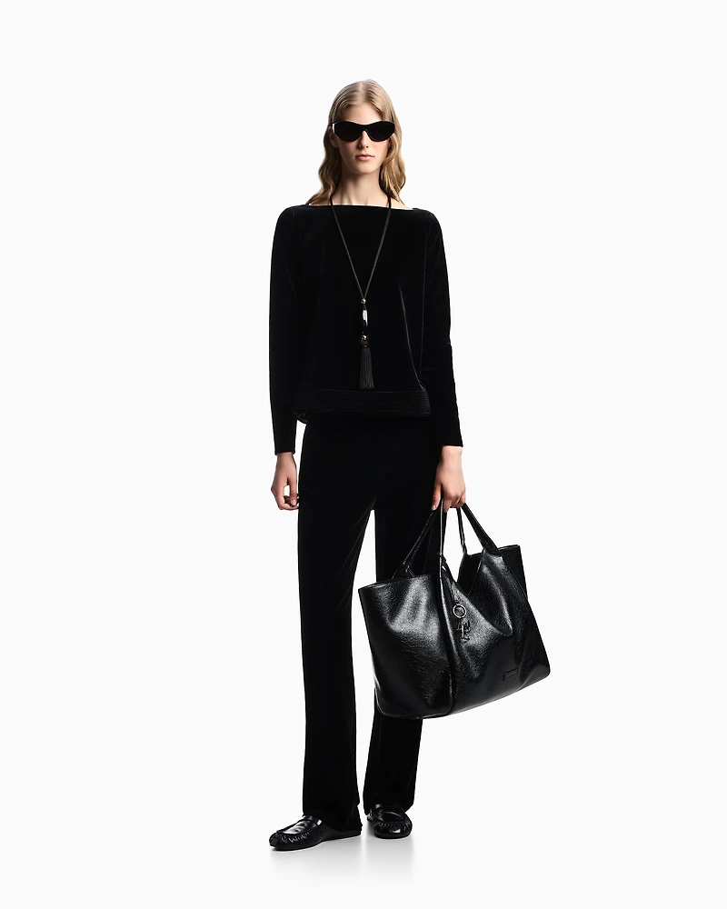 Emporio Armani - Stretch chenille trousers, Woman, Black, Size: