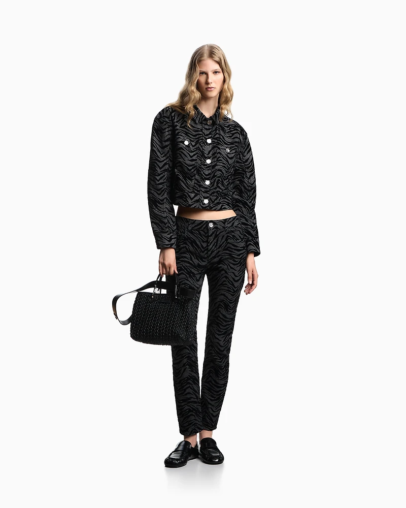 Emporio Armani - J36 Slim-fit jeans garment-dyed drill with a flocked animal print, Woman, Black, Size: