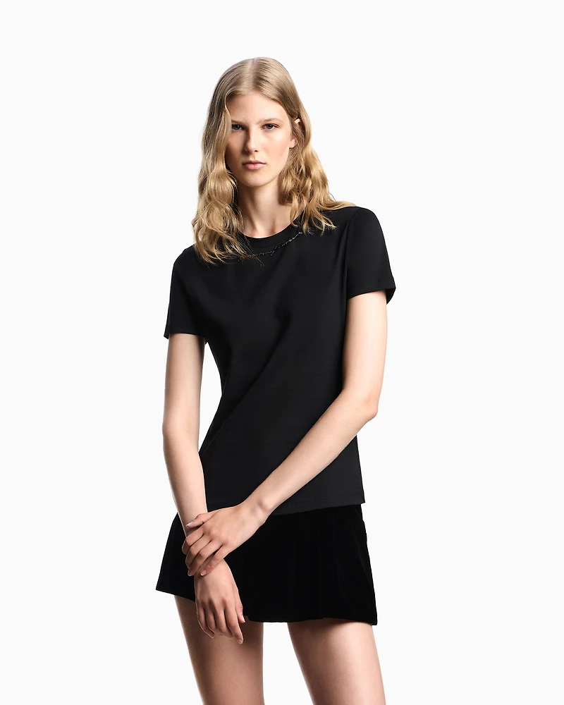 Emporio Armani - Lightweight jersey T-shirt with jewel logo detail, Woman, Black, Size: