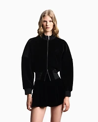 Emporio Armani - Chenille jersey bomber jacket with Jeu de Cartes embroidery, Woman, Black, Size: