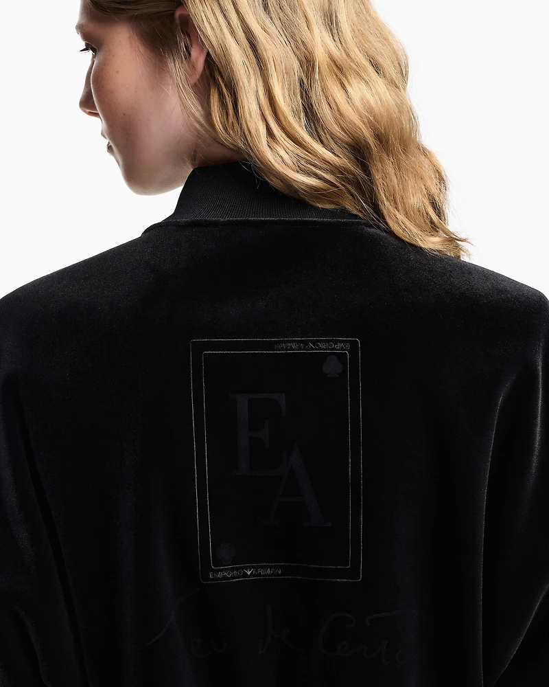 Emporio Armani - Chenille jersey bomber jacket with Jeu de Cartes embroidery, Woman, Black, Size: