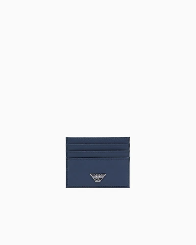Emporio Armani - ASV regenerated Saffiano card holder, Man, Blue, Size: TU