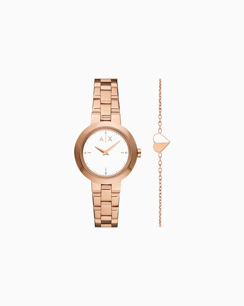  Two-Hand Rose Gold-Tone Stainless Steel Gift Set
