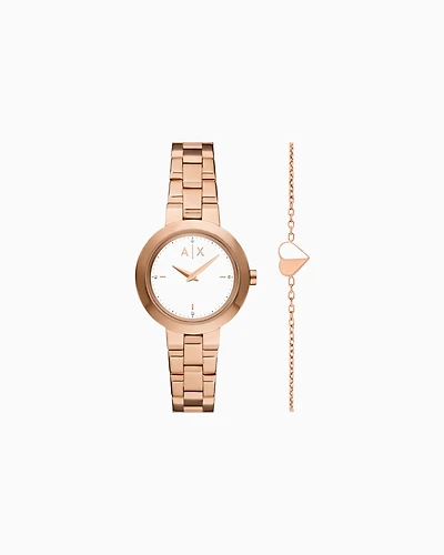  Two-Hand Rose Gold-Tone Stainless Steel Gift Set