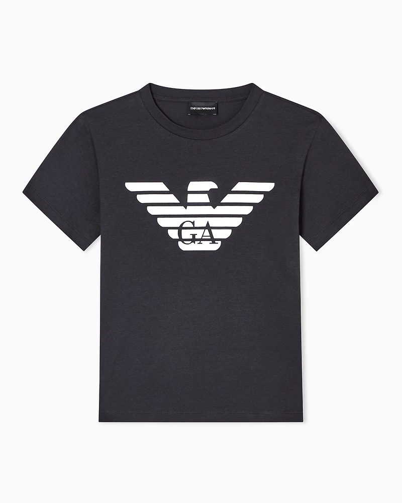Emporio Armani - ASV organic-jersey T-shirt with logo print, Woman, Navy Blue, Size: