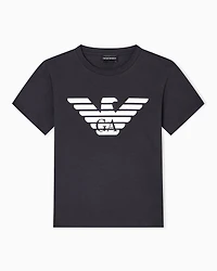 Emporio Armani - ASV organic-jersey T-shirt with logo print, Woman, Navy Blue, Size: