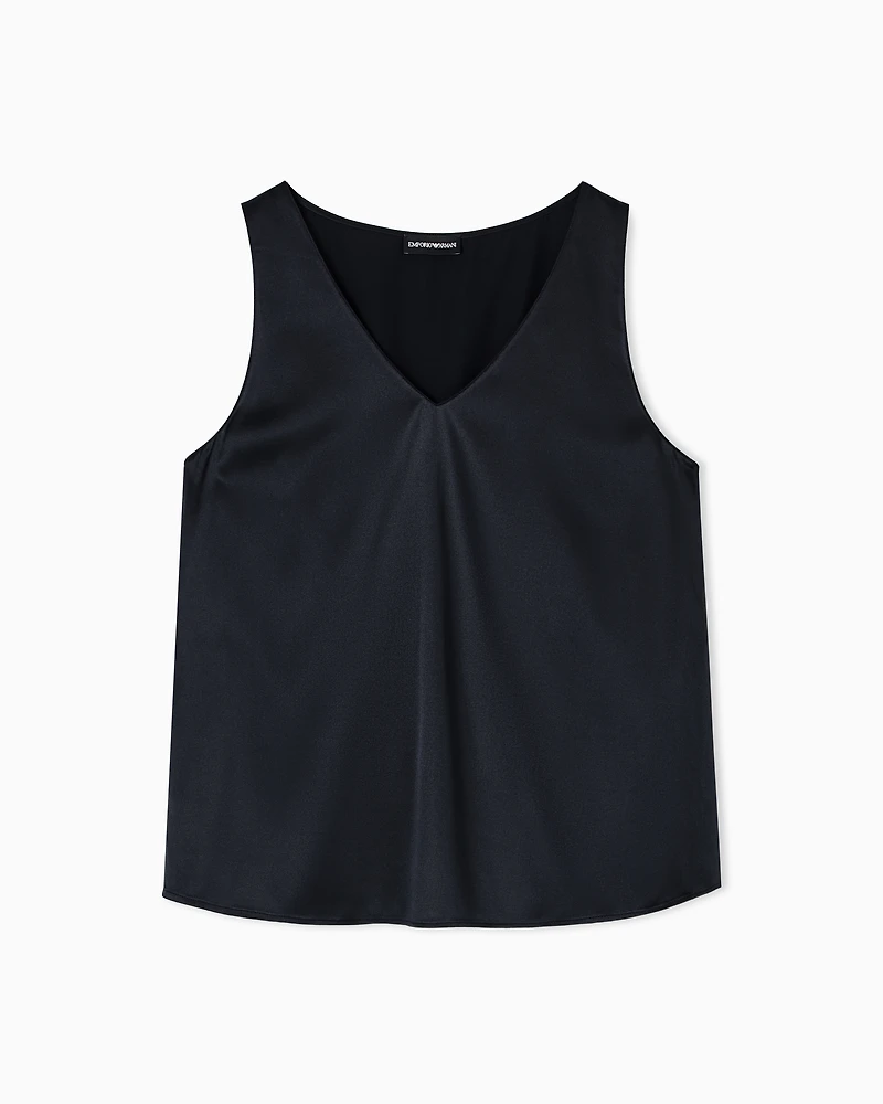 Emporio Armani - Silk satin V-neck top , Woman, Black, Size: