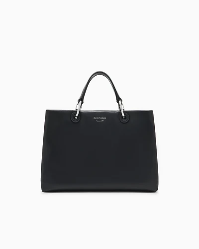 Emporio Armani - Nappa-leather medium MyEA shopper bag , Woman, Black, Size: TU