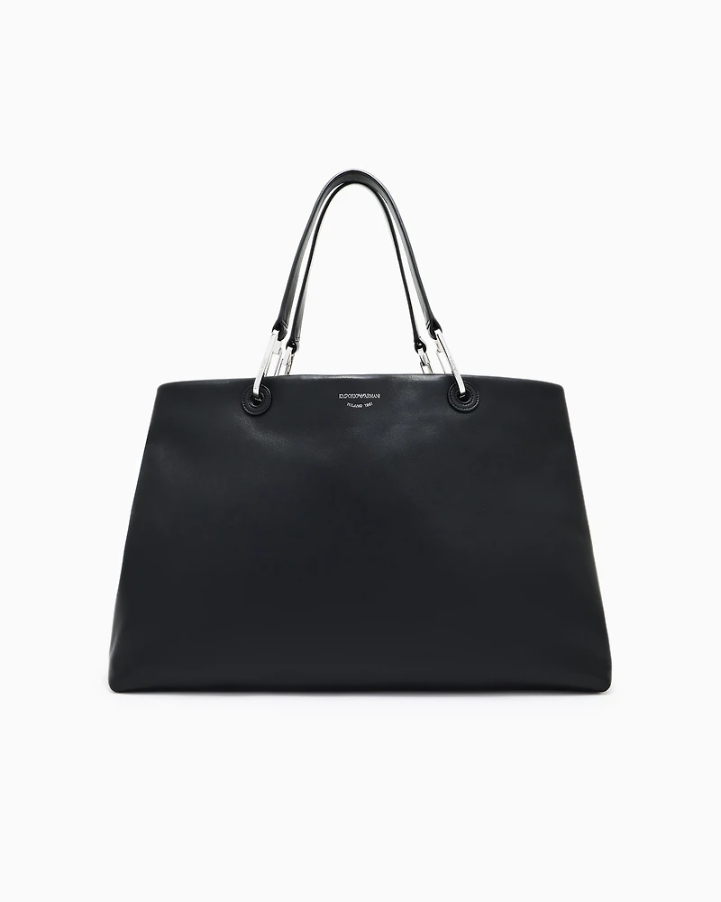 Emporio Armani - Large nappa leather MyEA shopper bag, Woman, Black, Size: TU