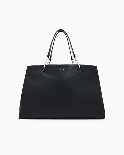 Emporio Armani - Large nappa leather MyEA shopper bag, Woman, Black, Size: TU