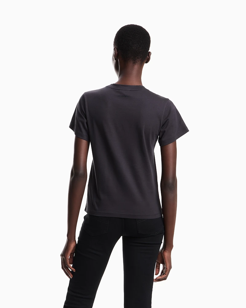 Emporio Armani - ASV organic-jersey T-shirt with logo print, Woman, Navy Blue, Size: