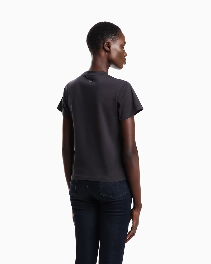 Emporio Armani - ASV organic-jersey T-shirt with logo print, Woman, Navy_blue, Size: