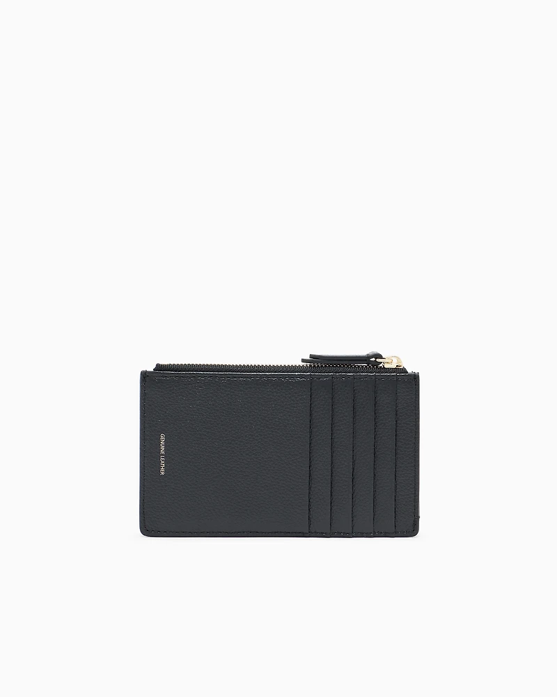 Emporio Armani - Zipped, tumbled-leather card holder, Woman, Black, Size: TU