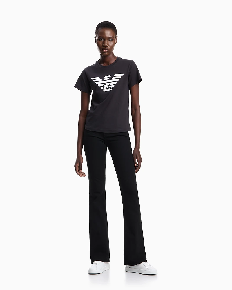 Emporio Armani - ASV organic-jersey T-shirt with logo print, Woman, Navy Blue, Size:
