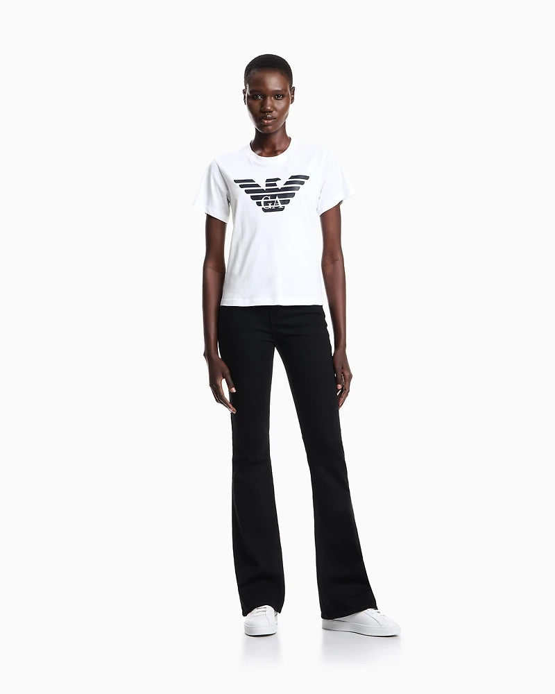 Emporio Armani - ASV organic-jersey T-shirt with logo print, Woman, White, Size: