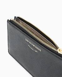 Emporio Armani - Zipped, tumbled-leather card holder, Woman, Black, Size: TU