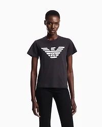 Emporio Armani - ASV organic-jersey T-shirt with logo print, Woman, Navy Blue, Size: