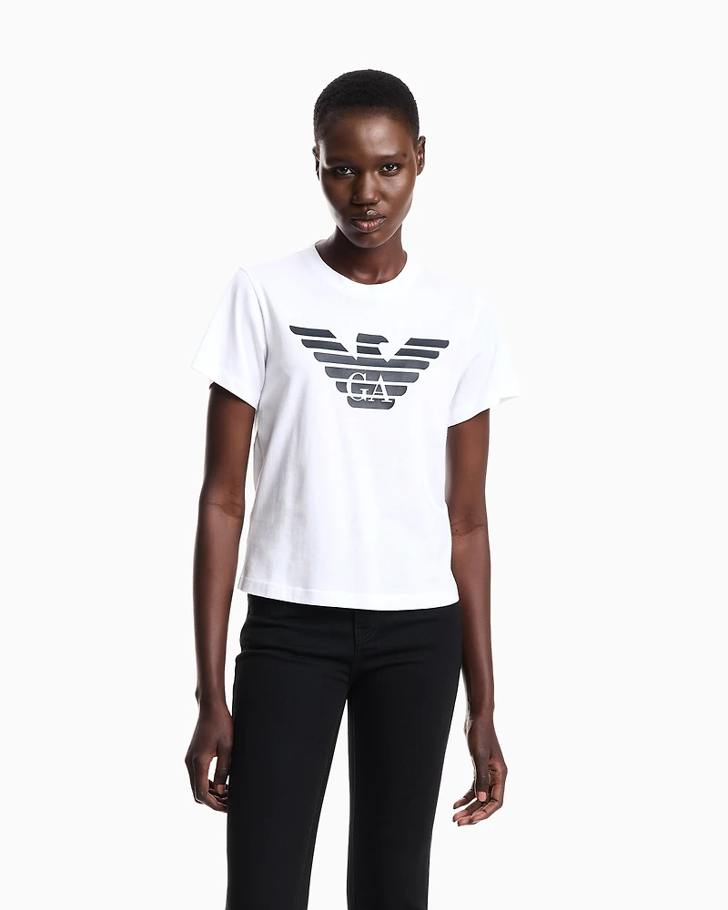 Emporio Armani - ASV organic-jersey T-shirt with logo print, Woman, White, Size: