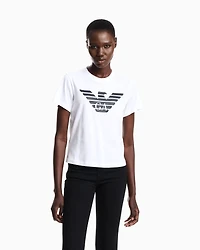 Emporio Armani - ASV organic-jersey T-shirt with logo print, Woman, White, Size: