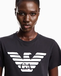 Emporio Armani - ASV organic-jersey T-shirt with logo print, Woman, Navy Blue, Size: