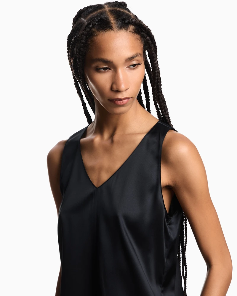 Emporio Armani - Silk satin V-neck top , Woman, Black, Size: