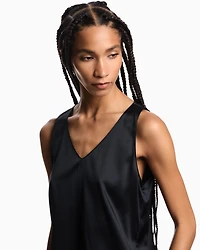Emporio Armani - Silk satin V-neck top , Woman, Black, Size: