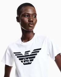 Emporio Armani - ASV organic-jersey T-shirt with logo print, Woman, White, Size: