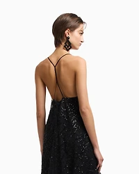 Emporio Armani - Long tulle dress with all-over micro-sequin and jet embroidery, Woman, Black, Size: