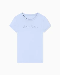 Armani Exchange - Slim fit T-shirt with glitter logo, Woman, Light Blue, Size:
