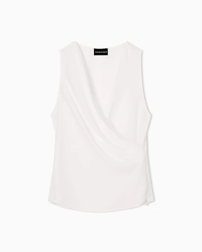 Emporio Armani - Fluid crêpe top with draping , Woman, White, Size: