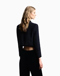 Emporio Armani - Washed wool jacket with velvet trim, Woman, Navy Blue, Size: