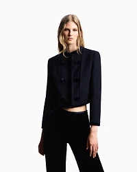 Emporio Armani - Washed wool jacket with velvet trim, Woman, Navy Blue, Size: