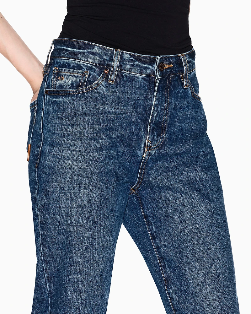 Armani Exchange - Rigid denim boyfriend jeans, Woman, Blue, Size: