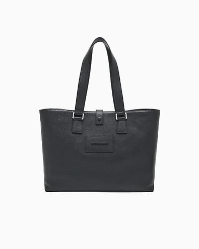 Emporio Armani - Tumbled leather shopper bag, Man, Black, Size: TU