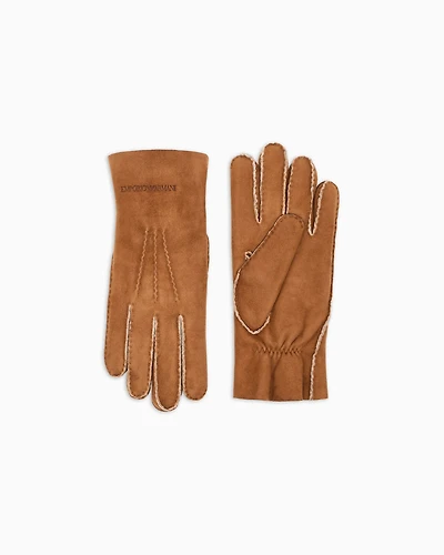 Emporio Armani - Shearling lambskin gloves, Man, Brown, Size: