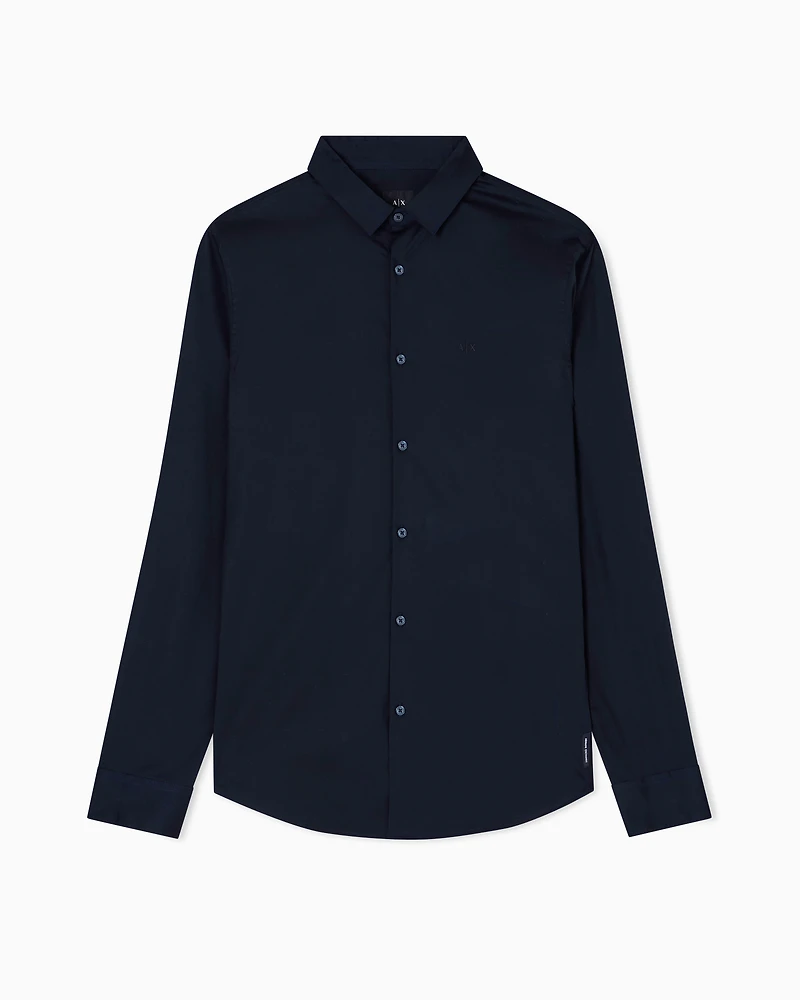 Armani Exchange - Slim fit shirt stretch cotton poplin, Man, Navy_blue, Size:
