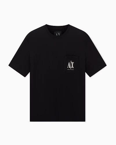 Armani Exchange - Regular fit T-shirt with pocket and logo, Man, Black, Size: