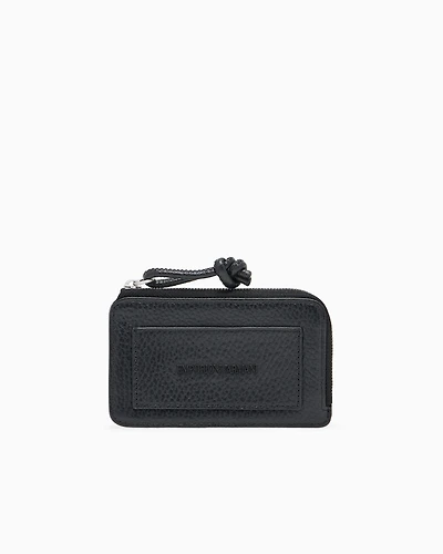 Emporio Armani - Zipped, tumbled-leather card holder, Man, Black, Size: TU